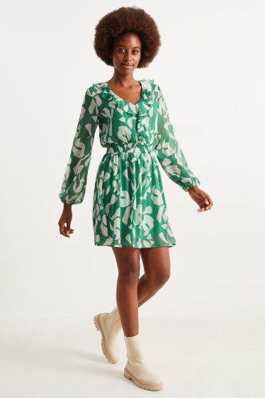 Dames - Jurk van chiffon - met patroon - groen