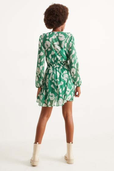 Dames - Jurk van chiffon - met patroon - groen