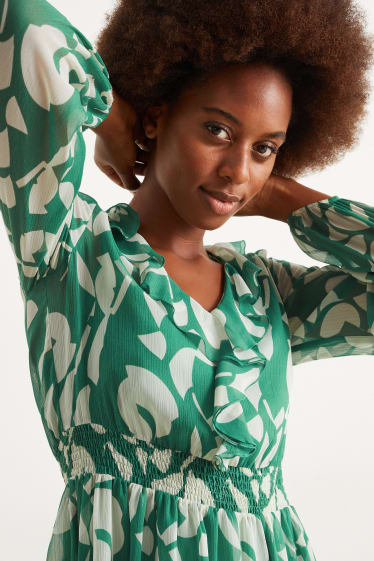 Dames - Jurk van chiffon - met patroon - groen