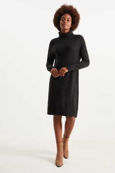 Damen - Basic-Strickkleid - schwarz