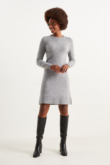 Women - Basic knitted dress - light gray-melange