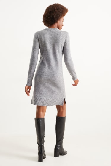 Women - Basic knitted dress - light gray-melange