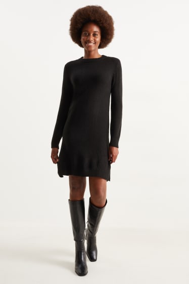 Damen - Basic-Strickkleid - schwarz