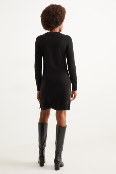 Damen - Basic-Strickkleid - schwarz