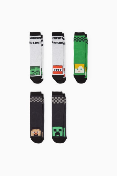 Enfants - Lot de 5 paires - Minecraft - chaussettes à motif - noir