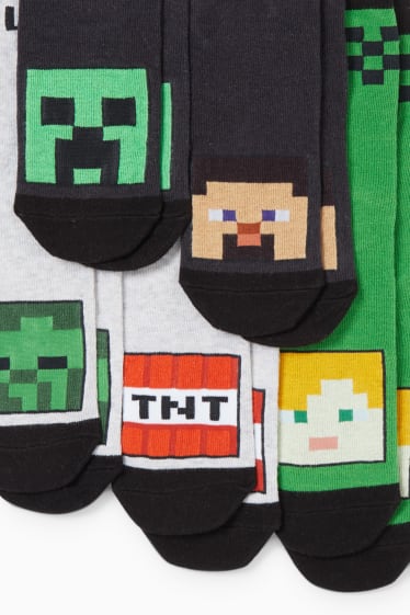 Enfants - Lot de 5 paires - Minecraft - chaussettes à motif - noir