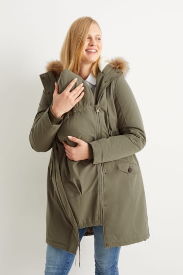 Femmes - Parka de grossesse à capuche avec empiècement porte-bébé - vert