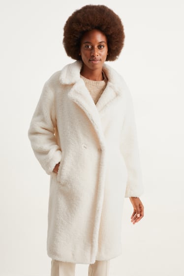 Donna - Cappotto in pelo teddy - bianco crema