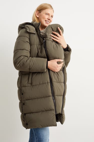 Mujer - Abrigo acolchado premamá con capucha y cubierta para el bebé - caqui