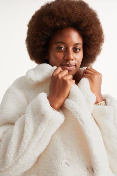 Femmes - Manteau en peluche - blanc crème