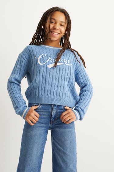 Enfants - Pullover - motif tressé - bleu