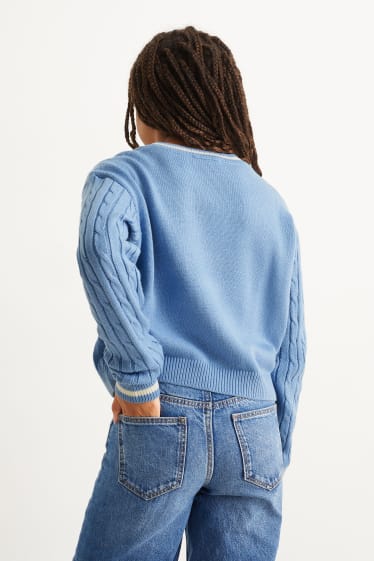Kinder Mädchen - Pullover - Zopfmuster - blau