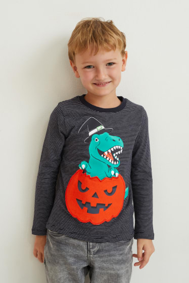 Children - Dinosaur - long sleeve top - striped - dark gray