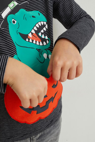 Kinder - Dino - Langarmshirt - gestreift - dunkelgrau