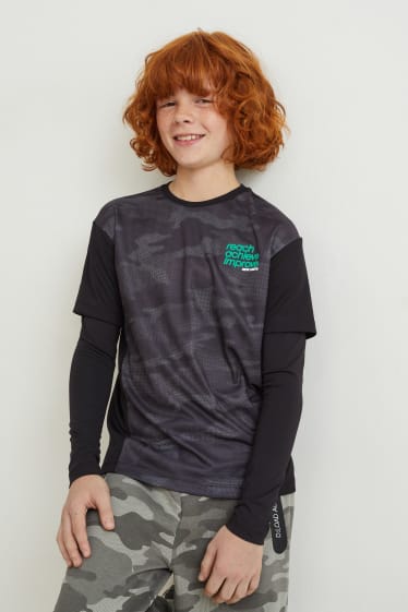 Enfants garçons - Haut à manches longues - look 2-en-1 - noir