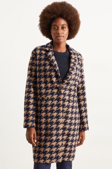 Women - Coat - patterned - brown / dark blue