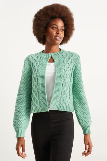 Donna - Cardigan - motivo treccia - verde chiaro