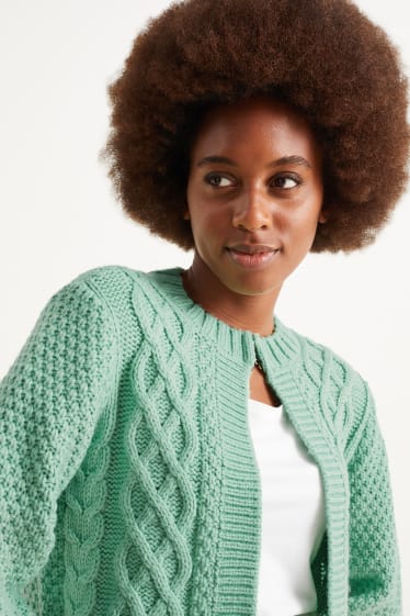 Donna - Cardigan - motivo treccia - verde chiaro