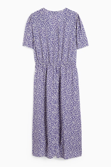 Dames - Jurk van viscose, met V-hals - gebloemd - blauw