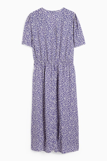 Femmes - Robe en viscose à col V - à fleurs - bleu