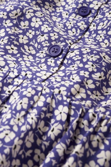 Dames - Jurk van viscose, met V-hals - gebloemd - blauw