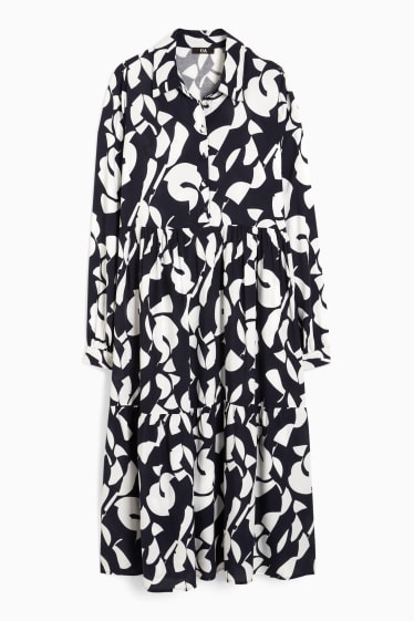 Dames - Blousejurk van viscose - met patroon - donkerblauw / wit