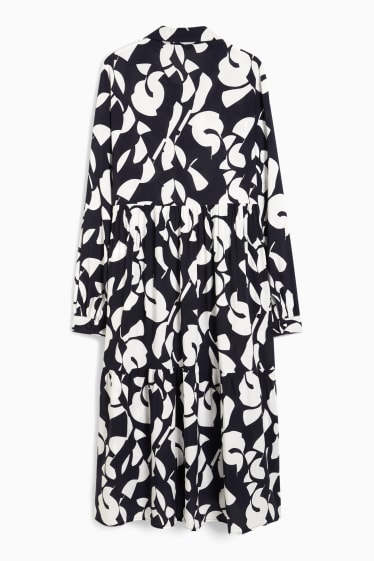Dames - Blousejurk van viscose - met patroon - donkerblauw / wit