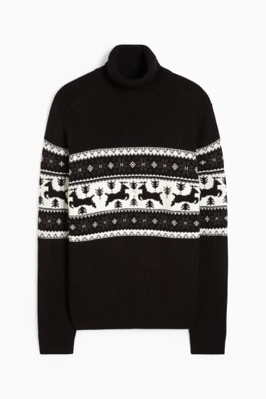 Men - Christmas polo neck jumper - black