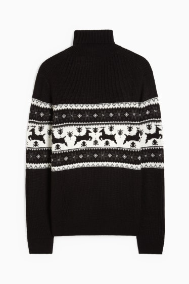 Men - Christmas polo neck jumper - black