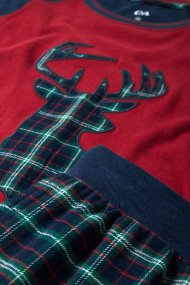 Hommes - Pyjama de Noël avec pantalon en flanelle - rouge / bleu foncé