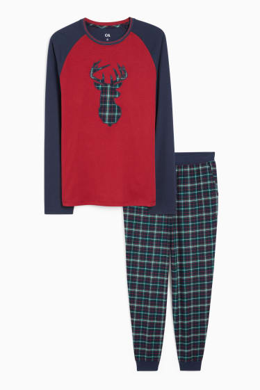 Mężczyźni - Piżama w bożonarodzeniowym stylu z flanelowymi spodniami - czerwony / ciemnoniebieski