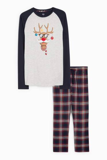 Hommes - Pyjama de Noël avec pantalon en flanelle - blanc-chiné