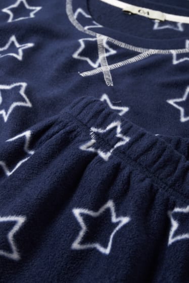 Damen - Fleece-Pyjama - gemustert - dunkelblau