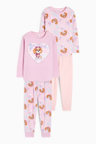 Dětské - Multipack 2 ks - Tlapková patrola - fleecové pyžamo - 4 díly - růžová