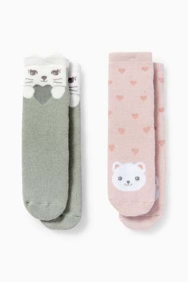 Miminka - Multipack 2 ks - zvířátka - protiskluzové ponožky s motivem - zelená/růžová