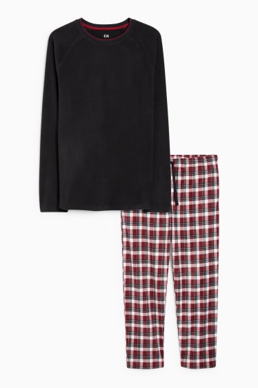 Herren - Winterpyjama - rot / cremeweiß