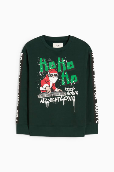 Enfants garçons - Sweat de Noël - Père Noël - vert foncé