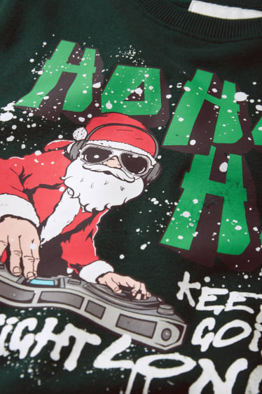 Enfants garçons - Sweat de Noël - Père Noël - vert foncé