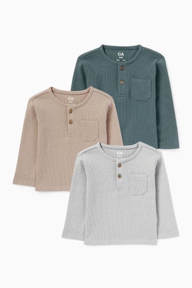 Bebés niños - Pack de 3 - camisetas de manga larga para bebé - gris