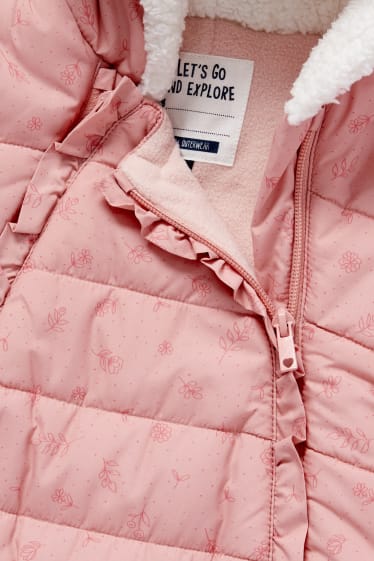 Nadó nena - Granota per a la neu per a nadó amb caputxa - de flors - rosa