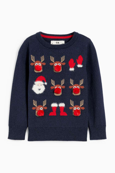 Kinderen: jongens - Trui voor de kerst - Kerstman met rendier - donkerblauw