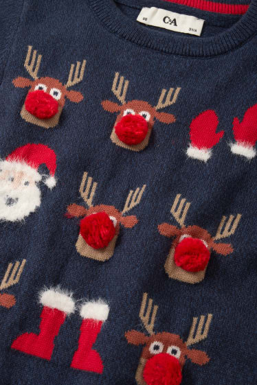 Kinderen: jongens - Trui voor de kerst - Kerstman met rendier - donkerblauw
