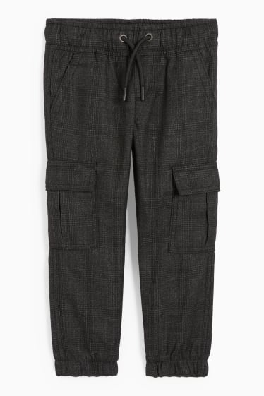 Children - Cargo trousers - thermal trousers - check - dark gray