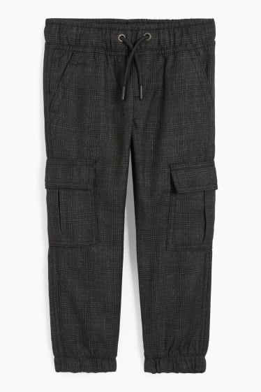 Kinder Buben - Cargohose - Thermohose - kariert - dunkelgrau
