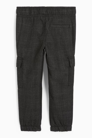 Kinder Buben - Cargohose - Thermohose - kariert - dunkelgrau