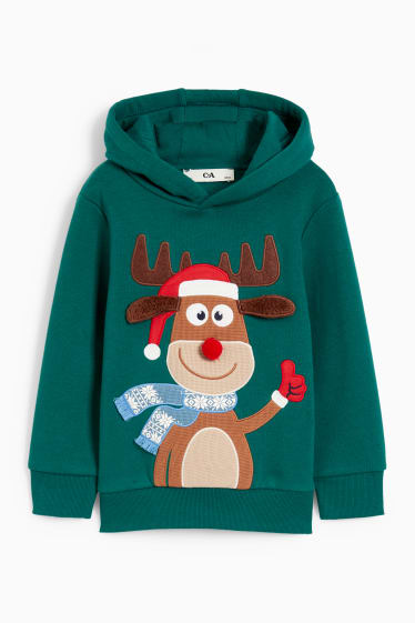 Kinder Buben - Weihnachts-Hoodie - Rudolf - dunkelgrün