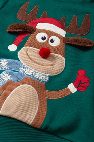 Kinder Buben - Weihnachts-Hoodie - Rudolf - dunkelgrün
