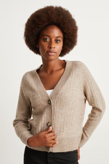 Damen - Strickjacke - taupe