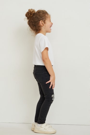 Dětské - Jegging jeans - lesklé provedení - šedá-žíhaná