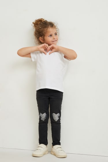 Dětské - Jegging jeans - lesklé provedení - šedá-žíhaná